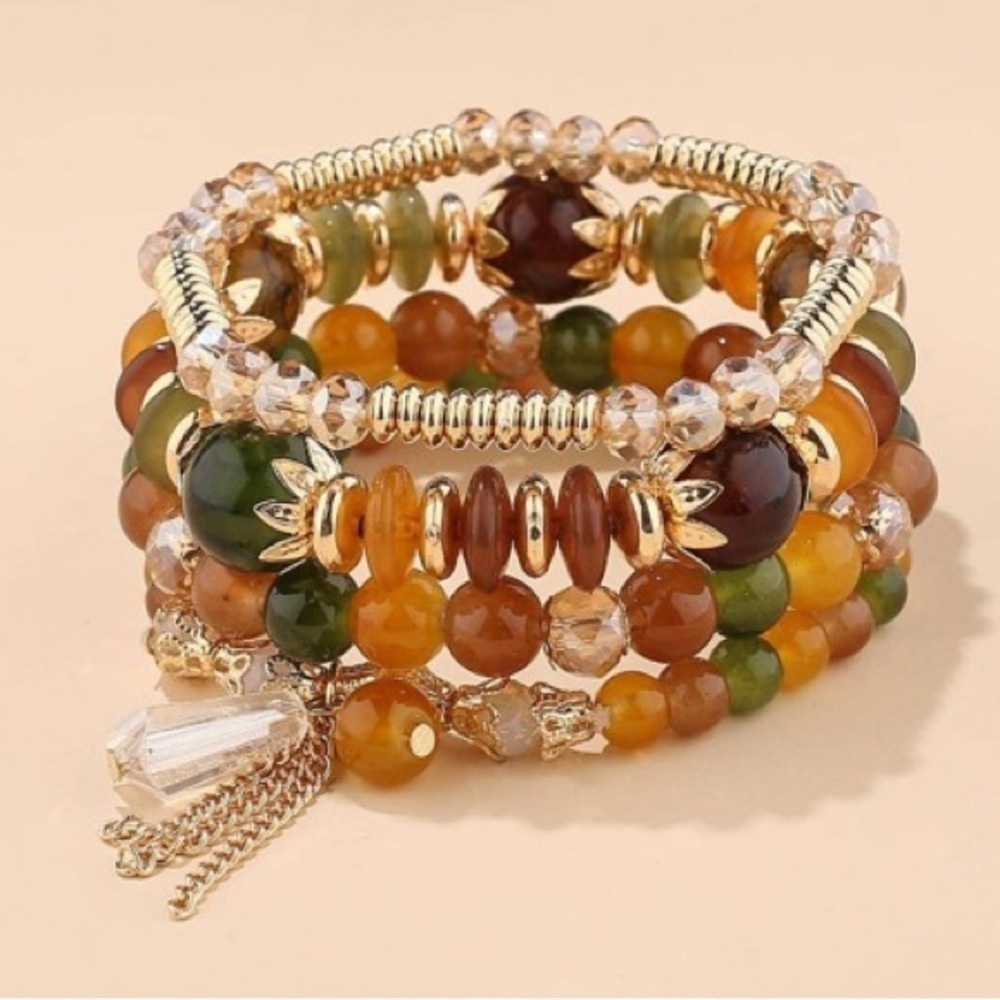 4 Piece Bohemian Chain Tassel Beaded Stretch Bracelet Set BR01